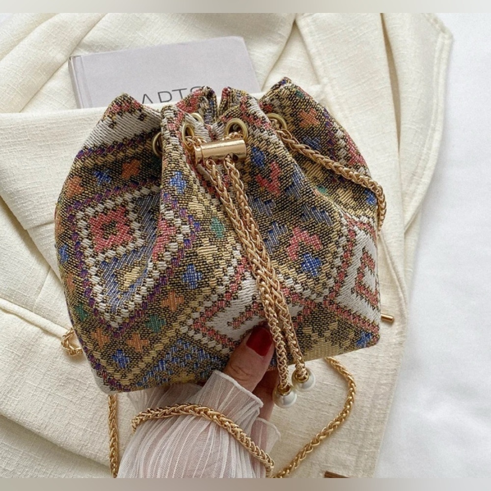 New Bohemian Patterned Chain Cinch Mini Crossbody… - image 2